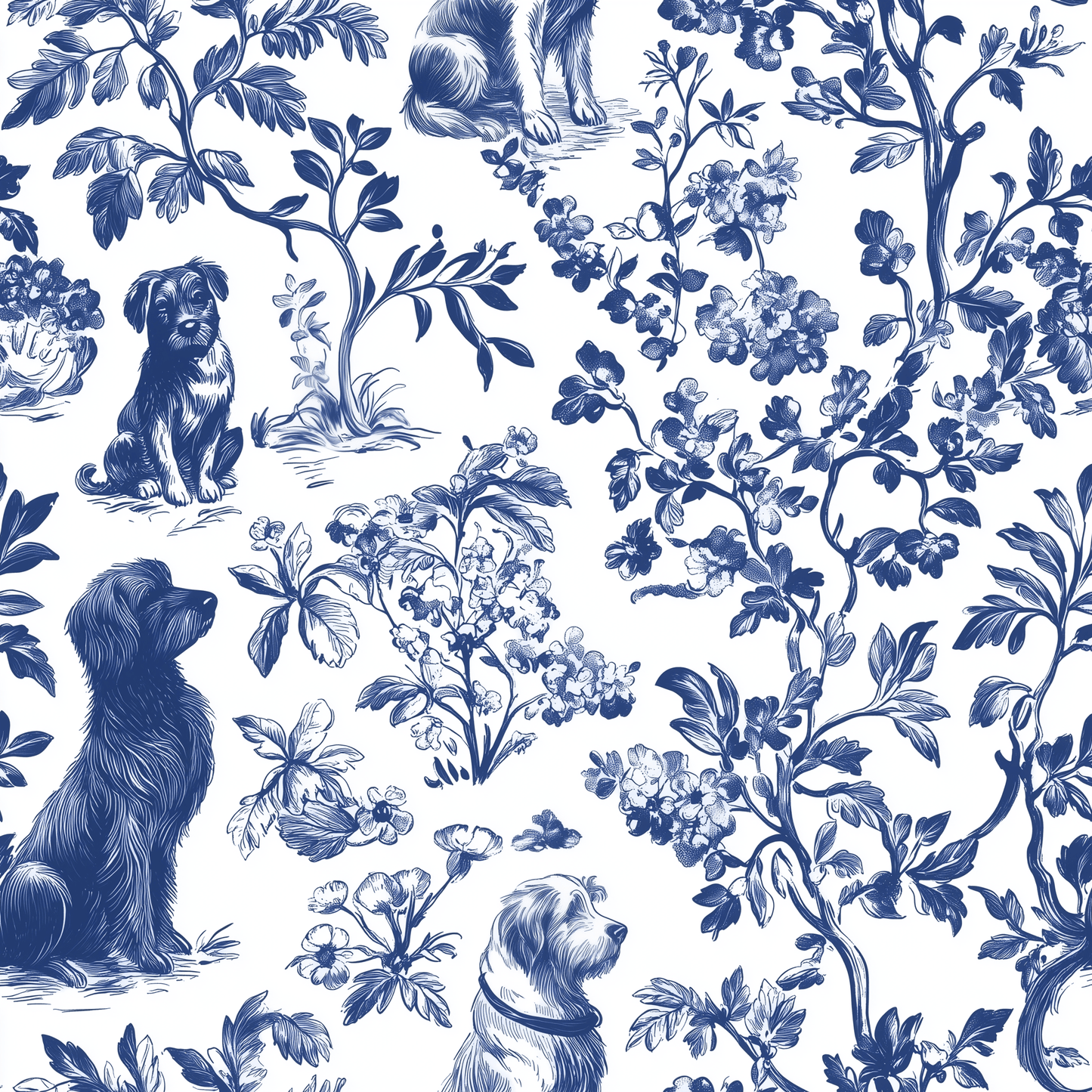 Blue & Bone Toile Wallpaper - Painted Paper