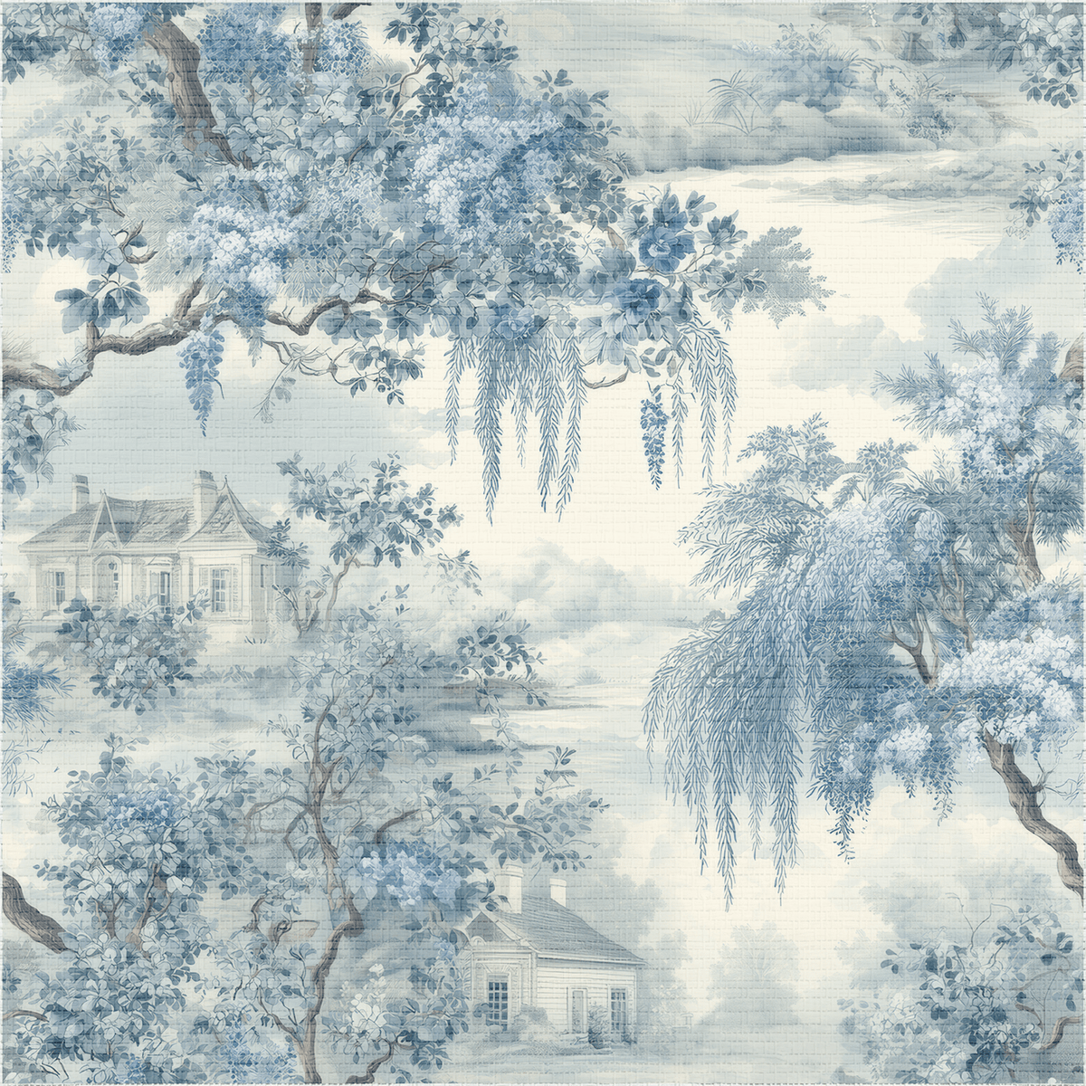 Blue Willow Faux Grasscloth Wallpaper - Painted Paper