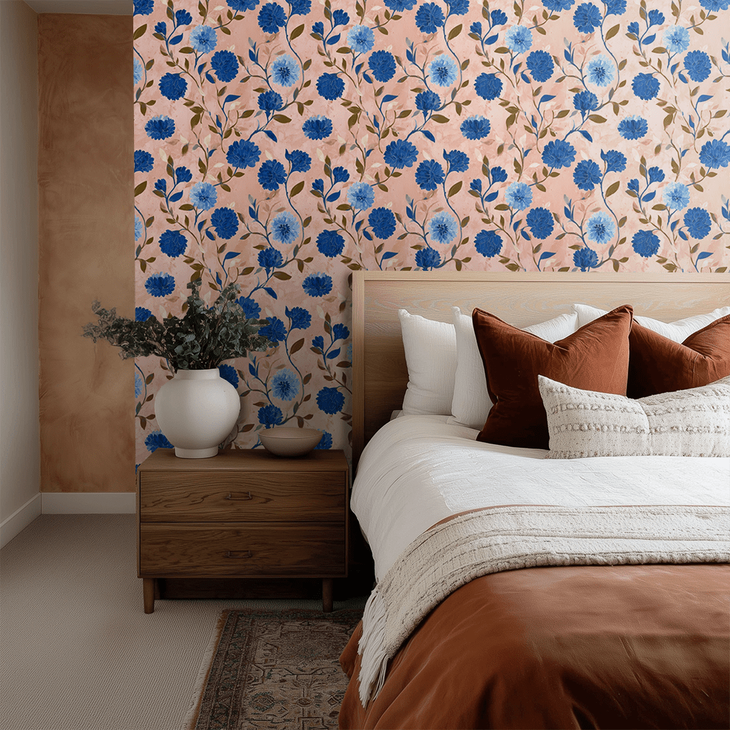 Cobalt Flora Wallpaper - Painted Paper