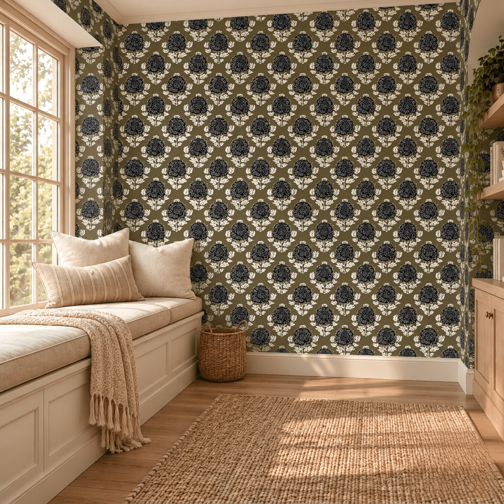 Marguerite Midnight Peony Wallpaper - Painted Paper