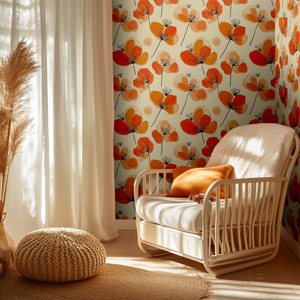 Sunset Poppies Wallpaper - Painted Paper