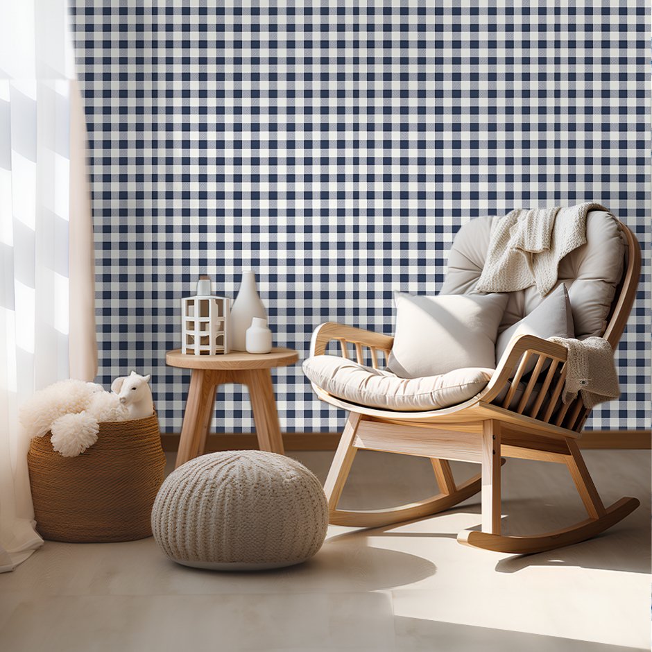 Dark Blue Vintage Gingham Wallpaper - Painted Paper