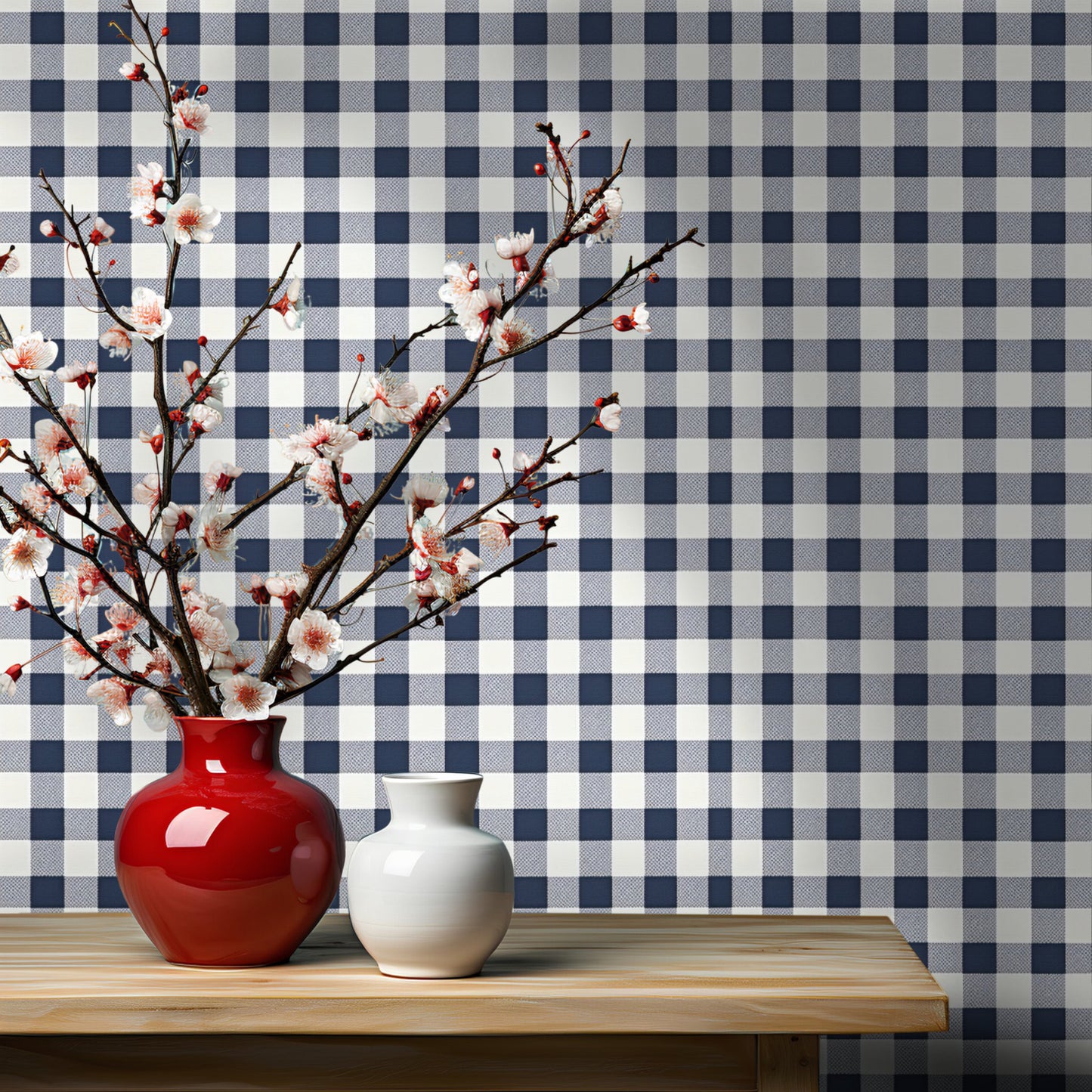 Dark Blue Vintage Gingham Wallpaper - Painted Paper