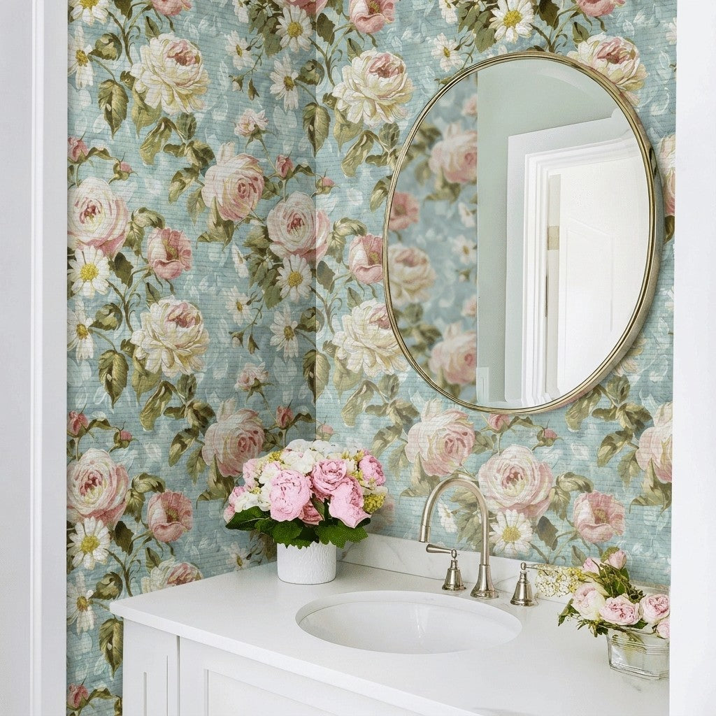 Louisa Floral Faux Grasscloth Wallpaper