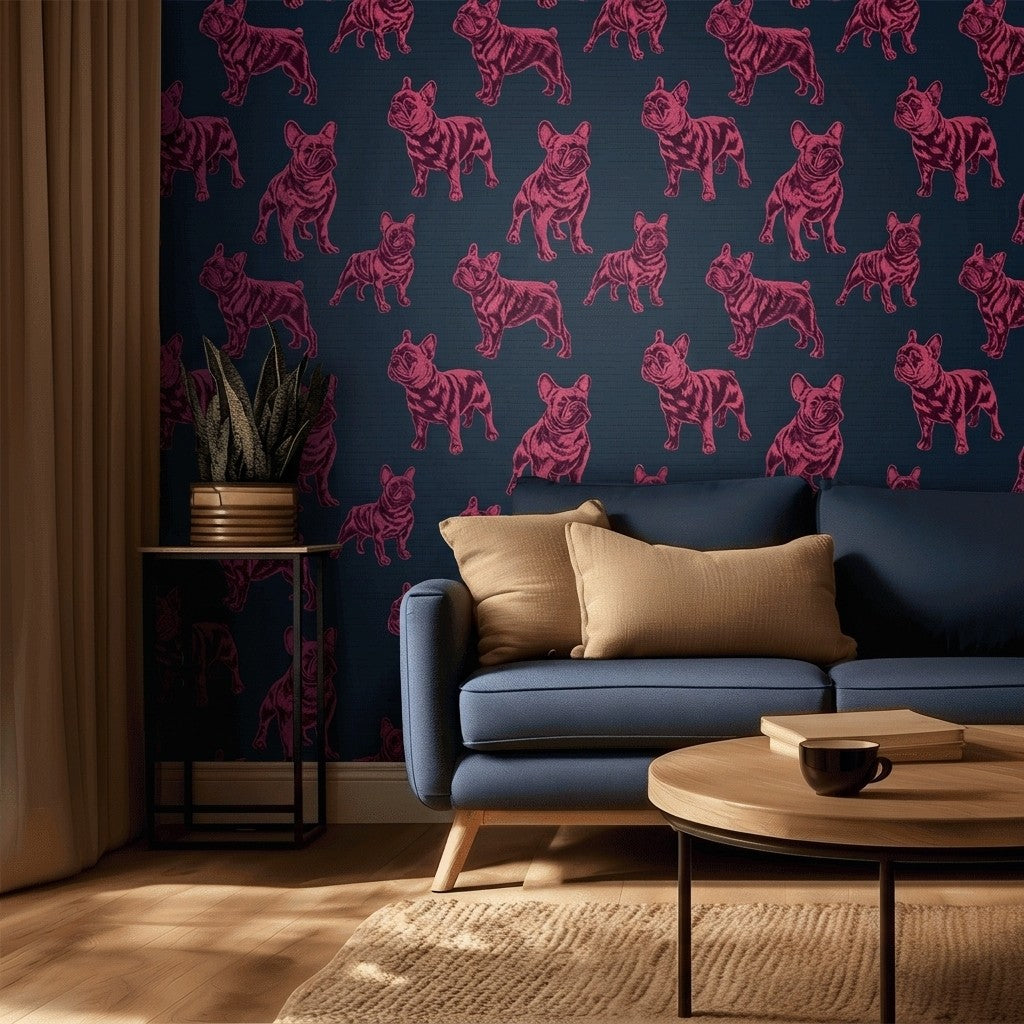 Pardon My Frenchie Faux Grasscloth Wallpaper