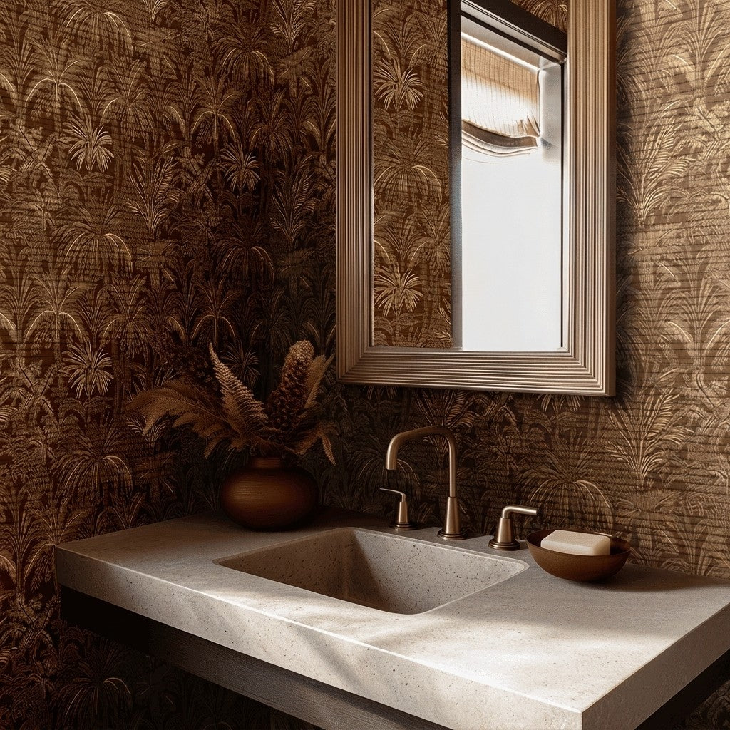 Mahogany Faux Grasscloth Wallpaper