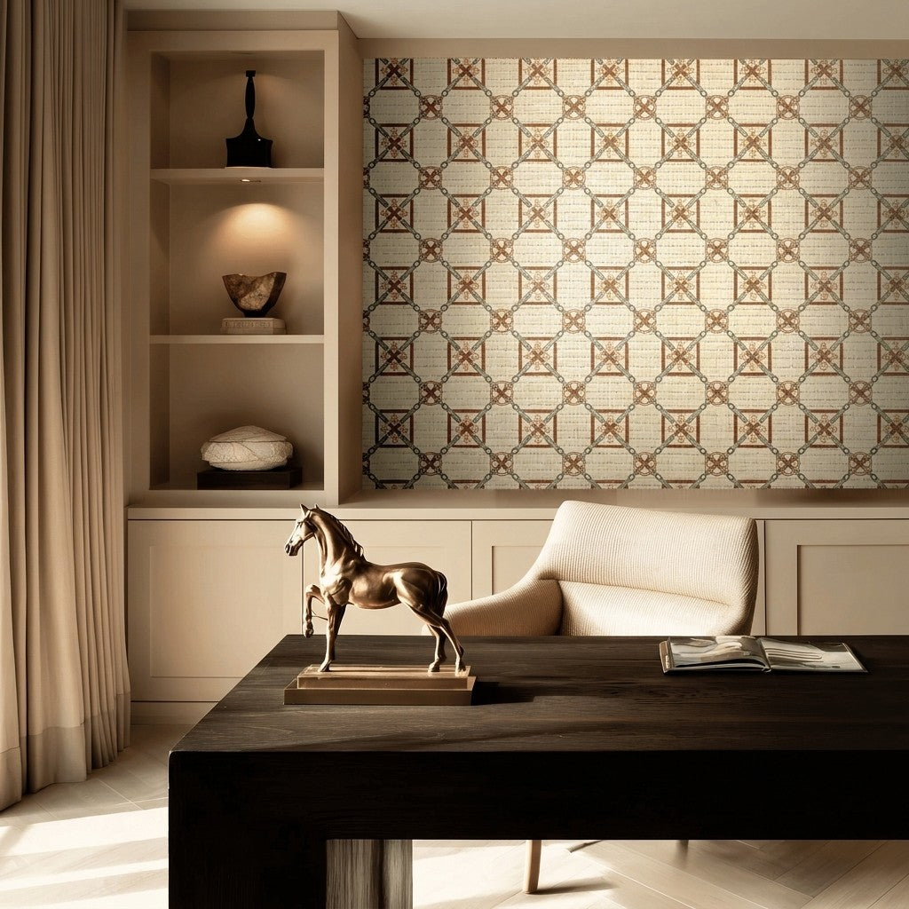 Bit & Bridle Lattice Faux Grasscloth Wallpaper