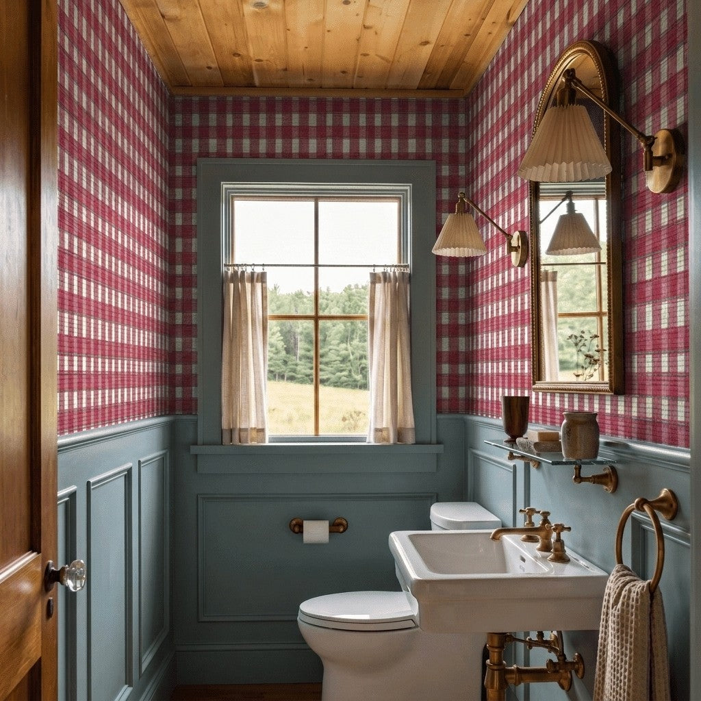 Patchwork Gingham Faux Grasscloth Wallpaper