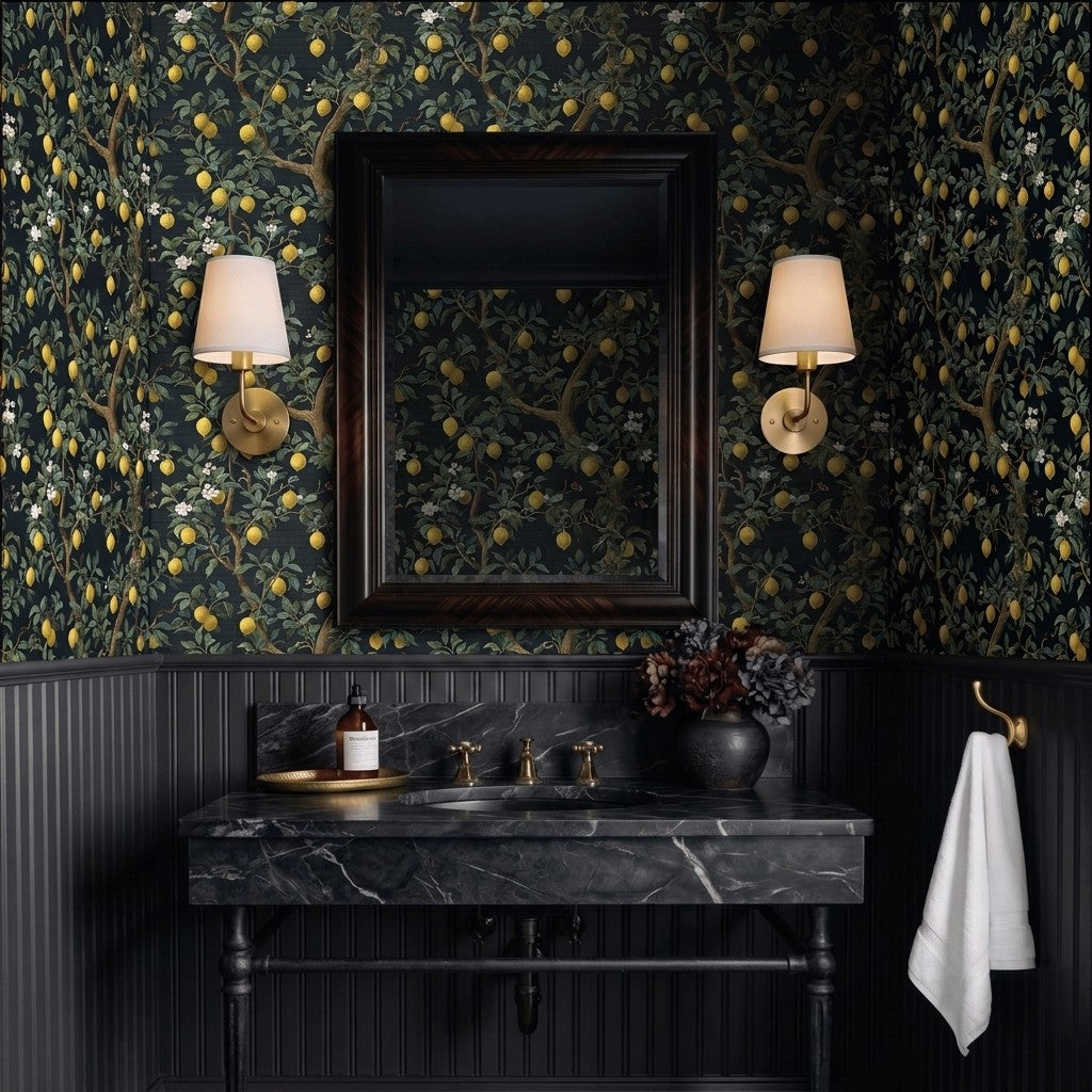 Midnight Citrus Faux Grasscloth Wallpaper