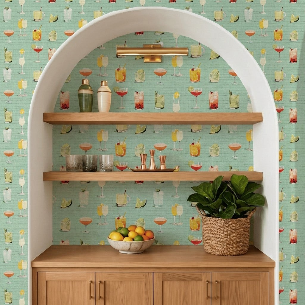 Summertime Sips Faux Grasscloth Wallpaper