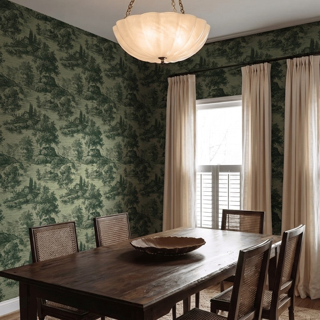 Forrest Ink Toile Faux Grasscloth Wallpaper