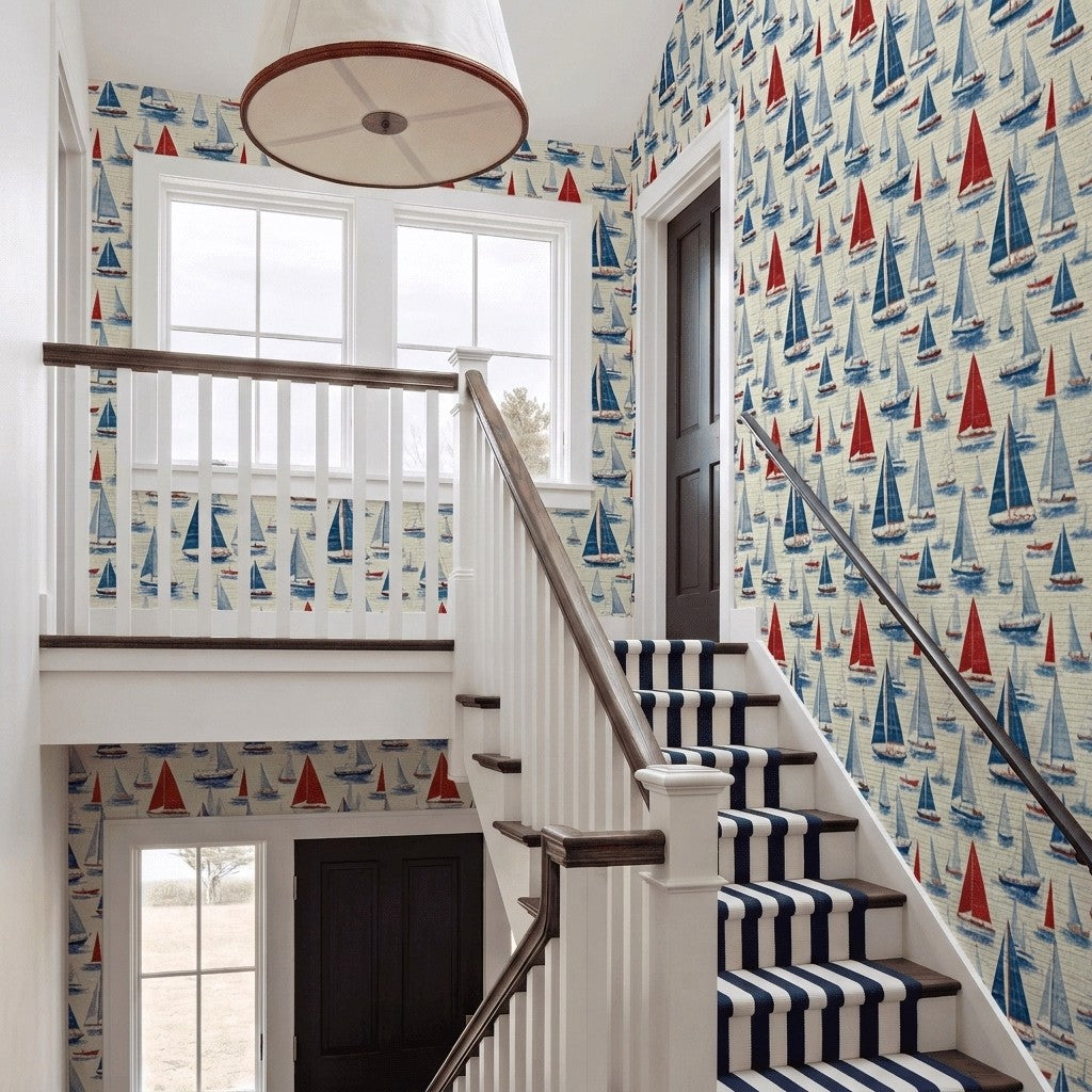 Gone Sailing Faux Grasscloth Wallpaper