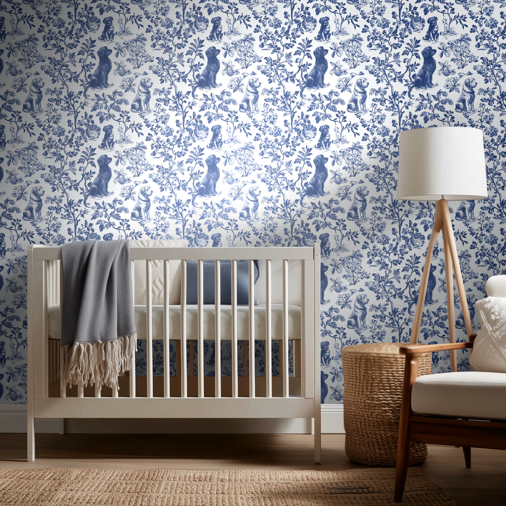 Blue & Bone Toile Wallpaper