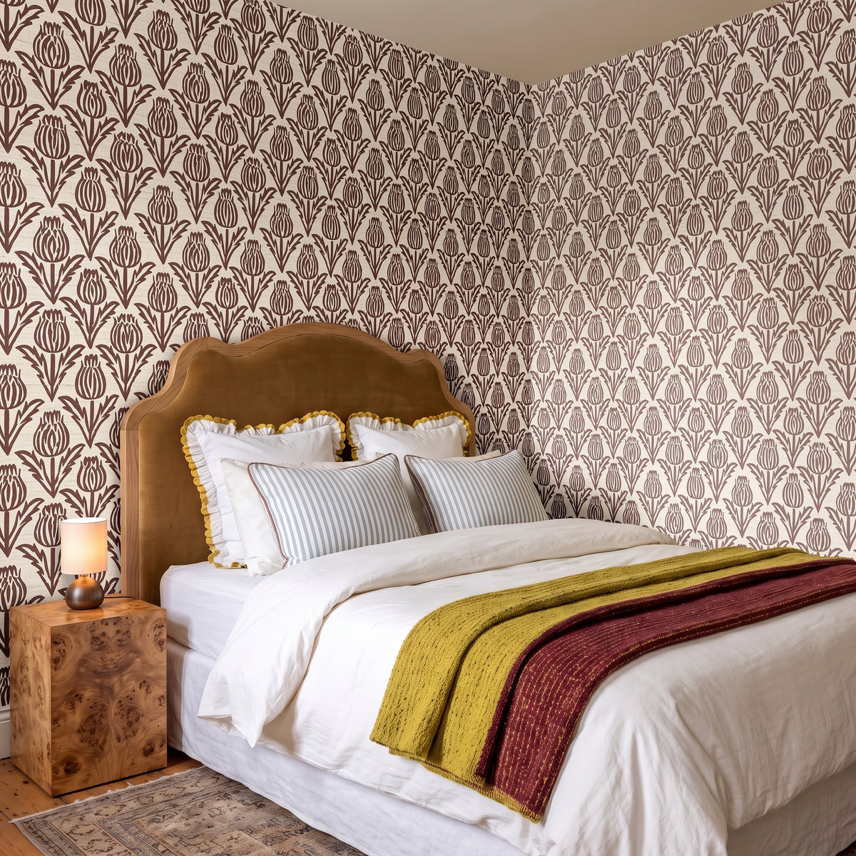 Bramble - Chocolate - Small Scale Faux Grasscloth Wallpaper