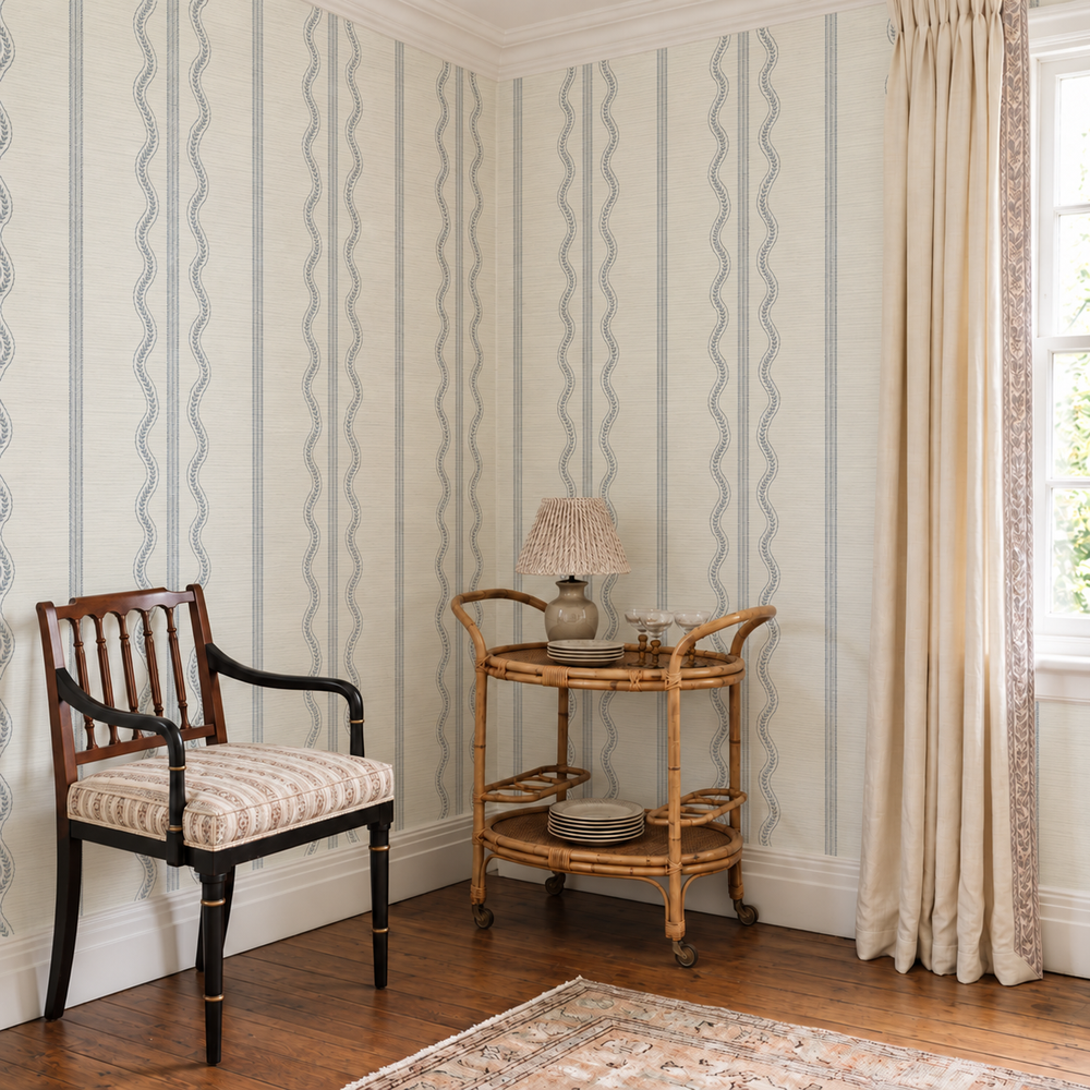 Fine Vine - Blue Faux Grasscloth Wallpaper