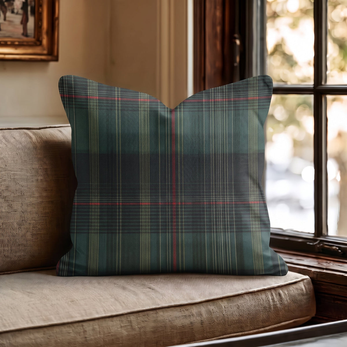 Classic Green Tartan Throw Pillow - Painted Paper