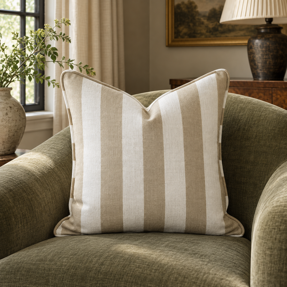 Linen Stripes Throw Pillow - Painted Paper