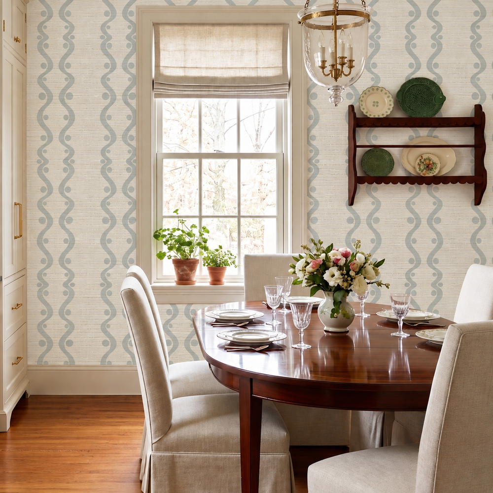 Frill Seeker - Blue Faux Grasscloth Wallpaper