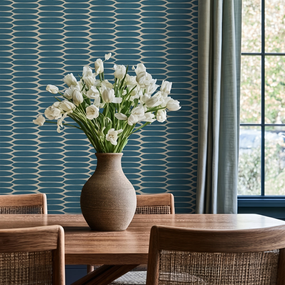 Oval Office - Blue Faux Grasscloth Wallpaper