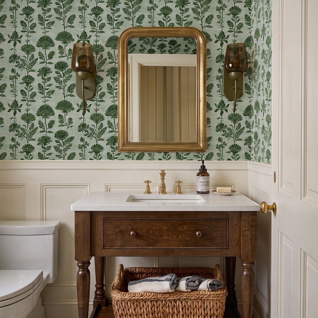 Green Court Florals Wallpaper