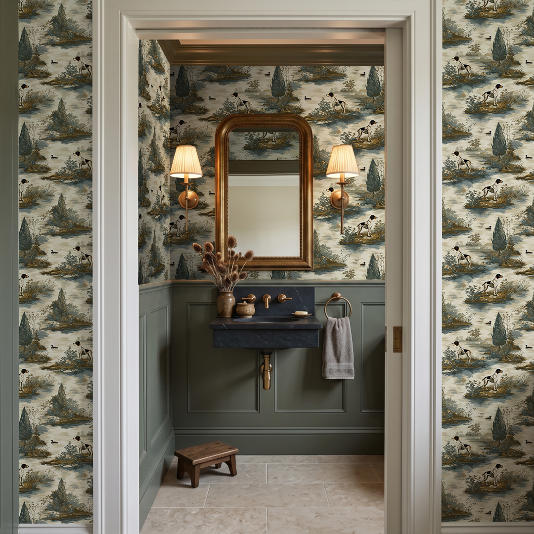 Hunting Dog Toile Wallpaper