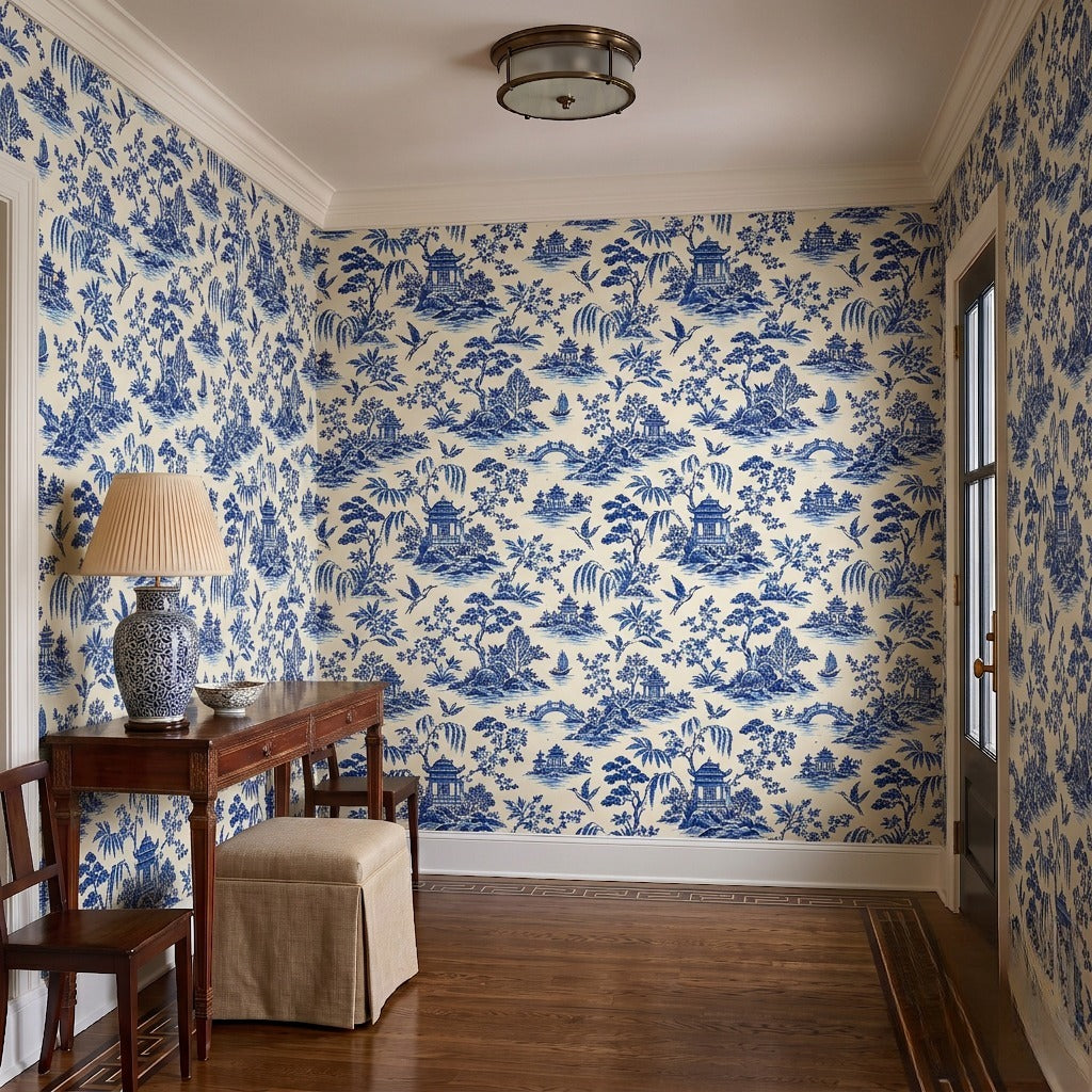 Lillian Crane Toile Wallpaper