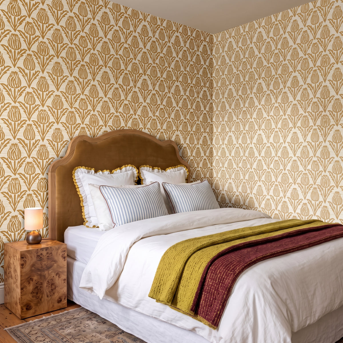 Bramble - Mustard - Small Scale Faux Grasscloth Wallpaper