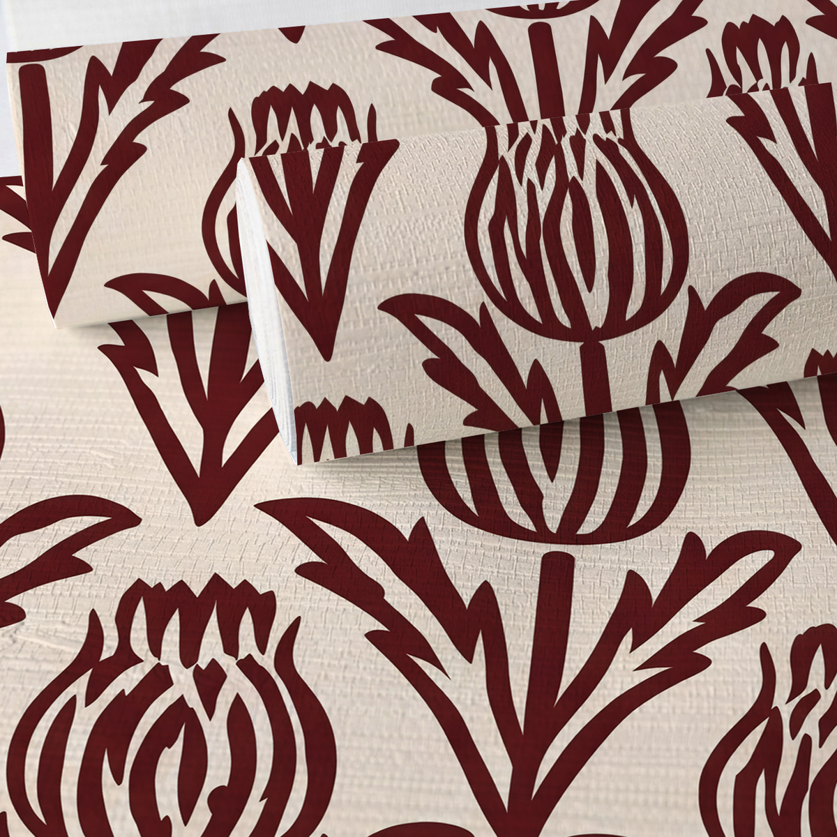 Bramble - Burgundy - Small Scale Faux Grasscloth Wallpaper