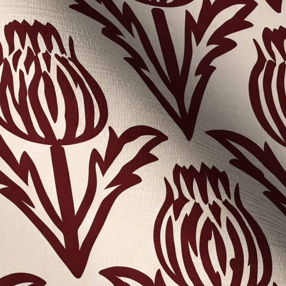 Bramble - Burgundy - Small Scale Faux Grasscloth Wallpaper