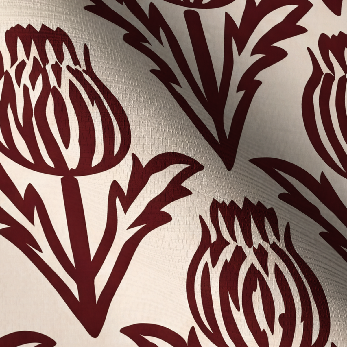 Bramble - Burgundy - Small Scale Faux Grasscloth Wallpaper