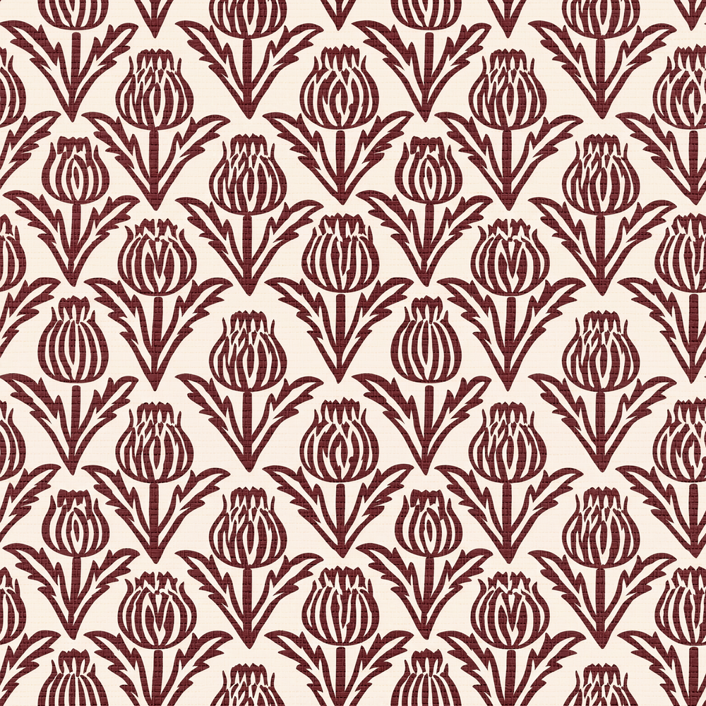 Bramble - Burgundy - Small Scale Faux Grasscloth Wallpaper