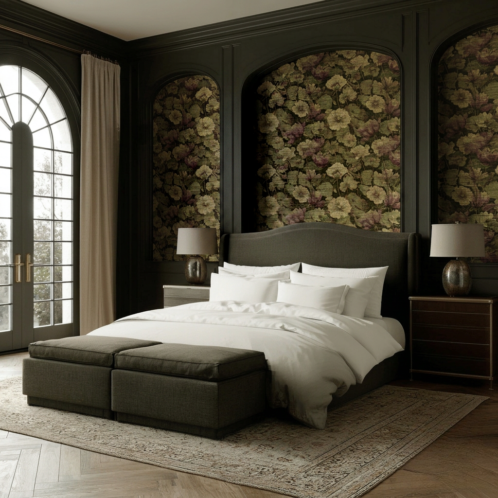 Floral Foliage Faux Grasscloth Wallpaper