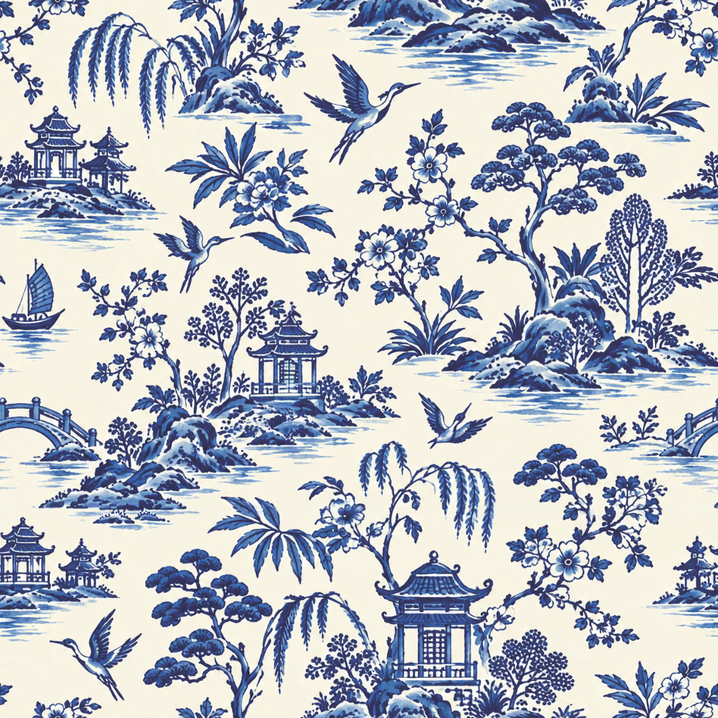 Lillian Crane Toile Wallpaper