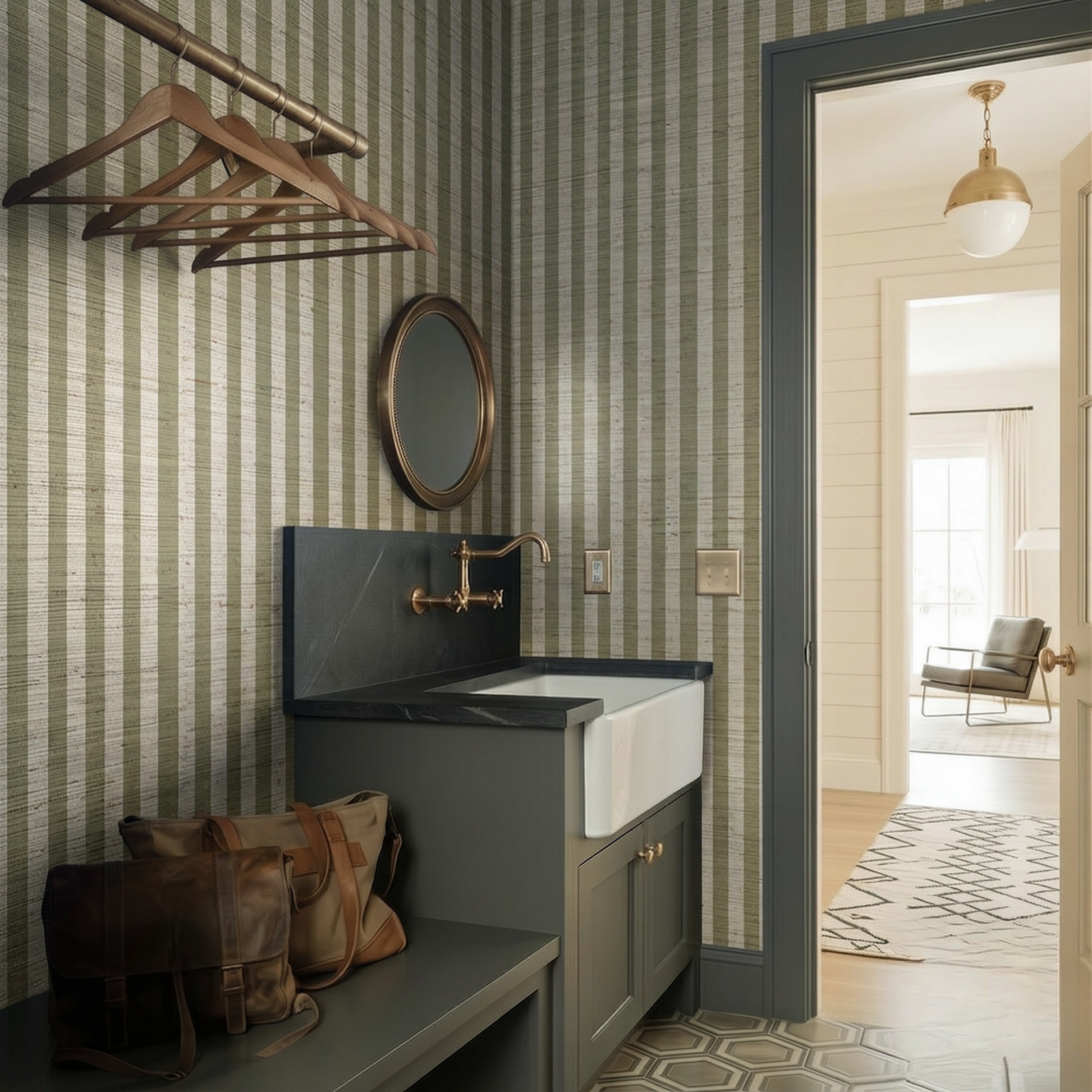 Linen Stripes Faux Grasscloth Wallpaper