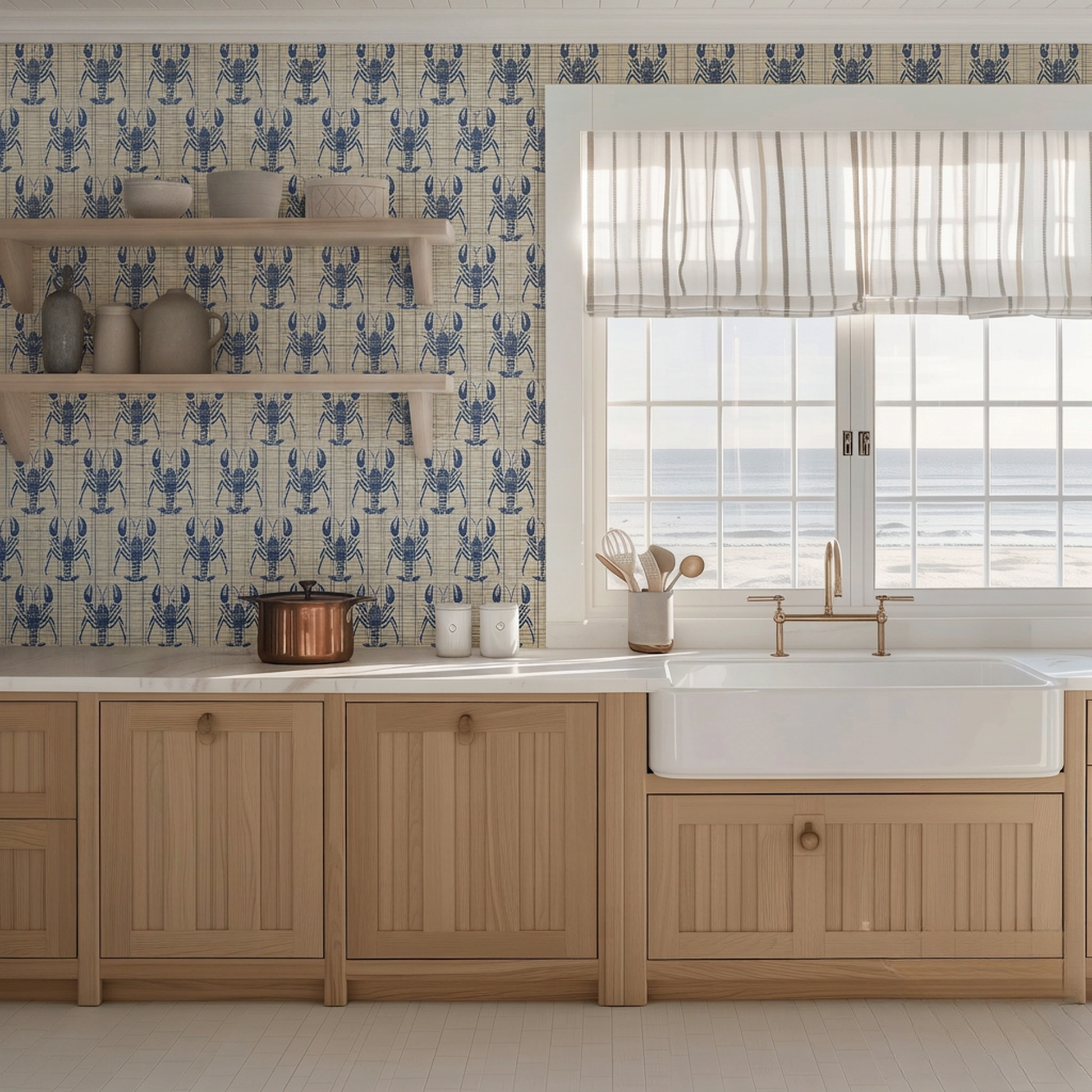 Harbor Lobsters Faux Grasscloth Wallpaper