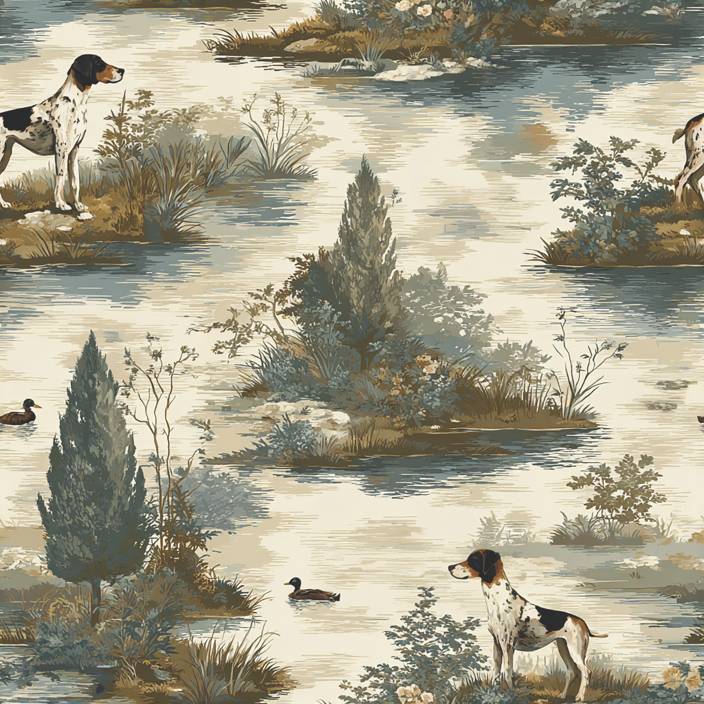 Hunting Dog Toile Wallpaper
