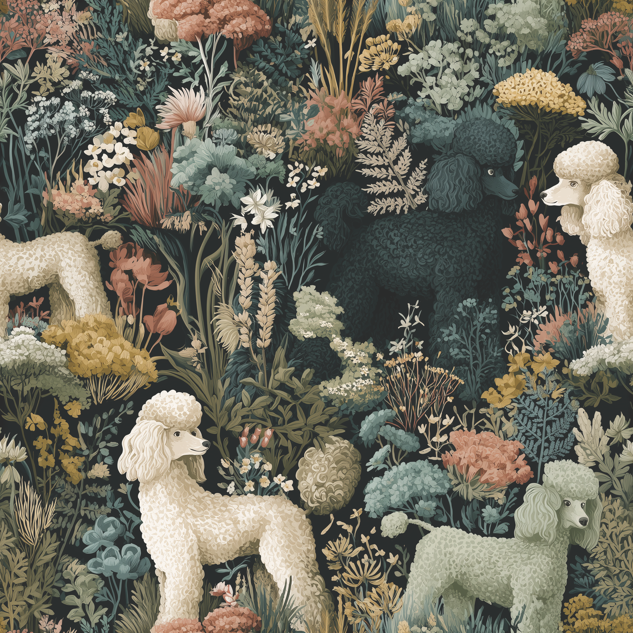Botanical Poodles Wallpaper