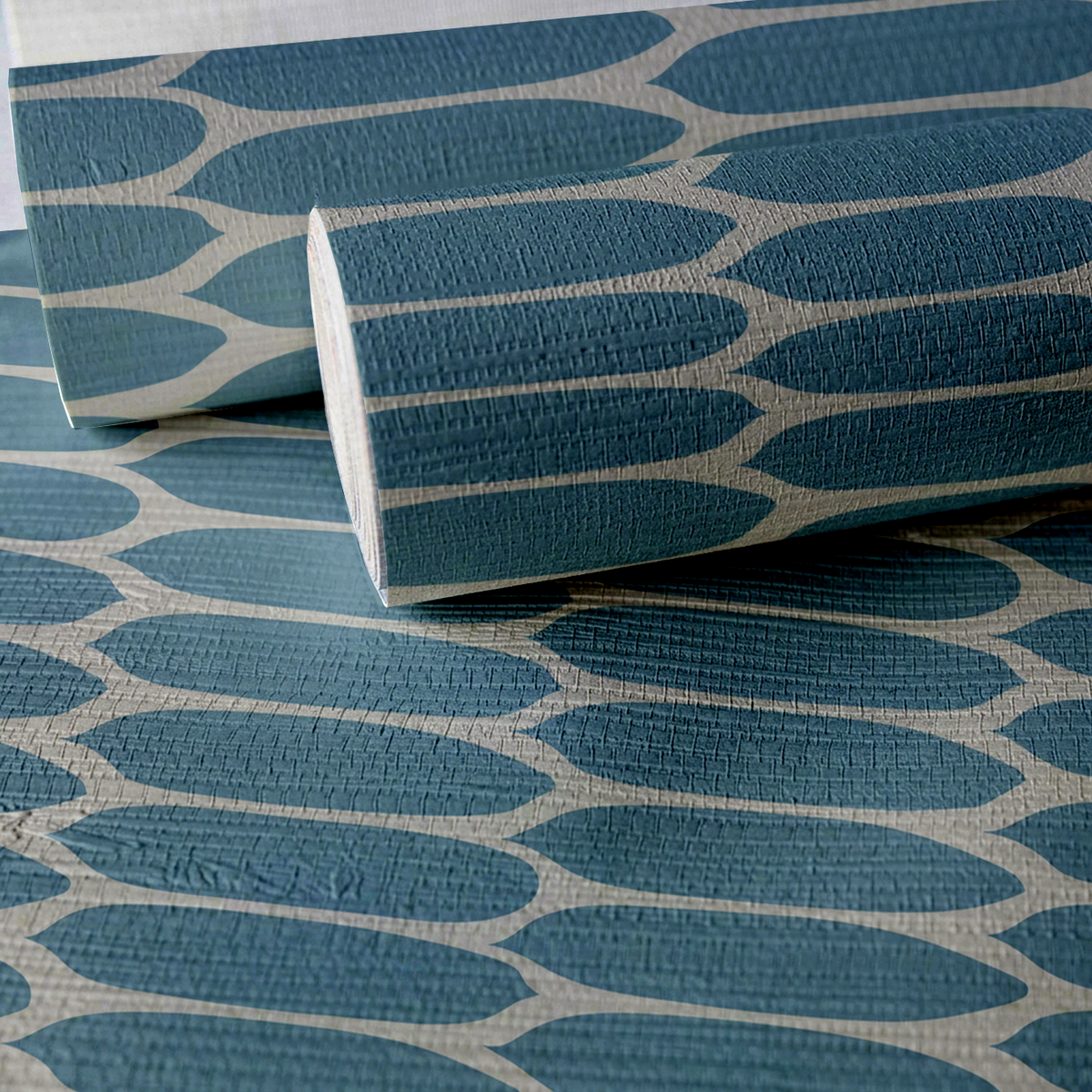 Oval Office - Blue & Grey Faux Grasscloth Wallpaper