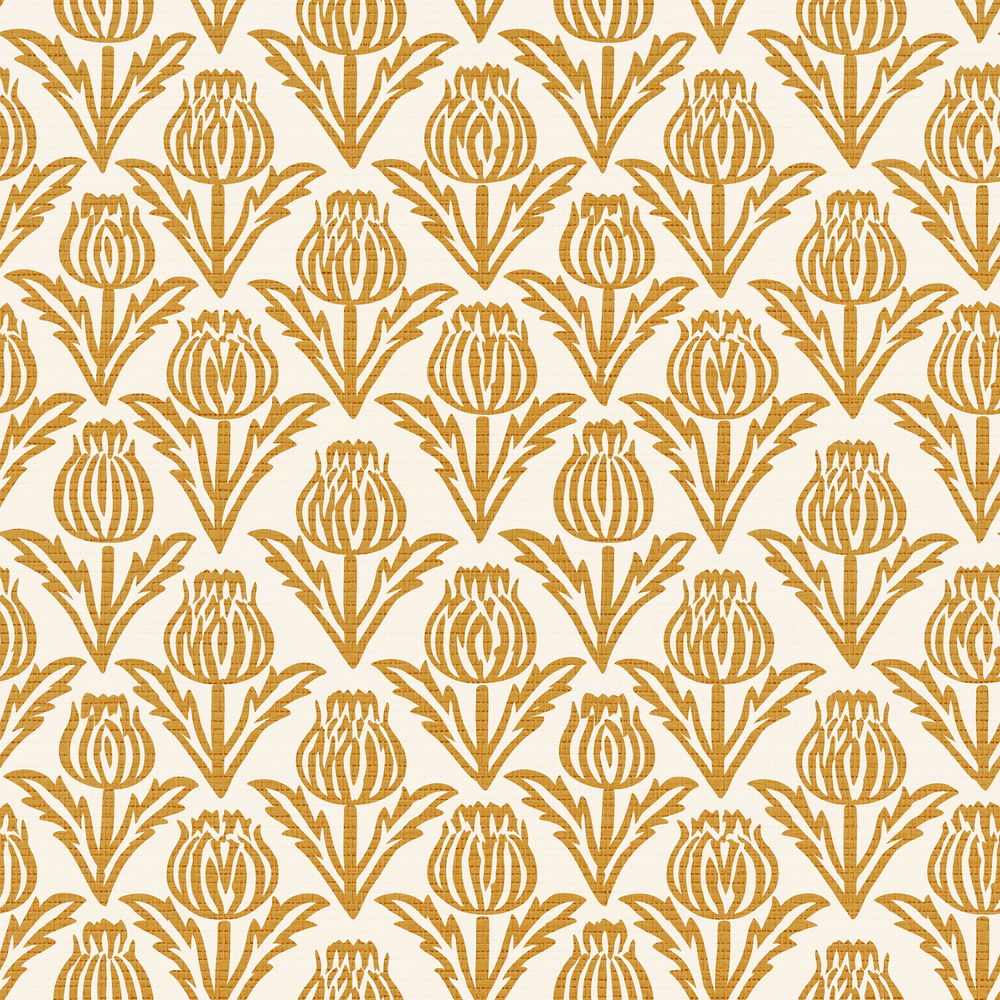 Bramble - Mustard - Small Scale Faux Grasscloth Wallpaper