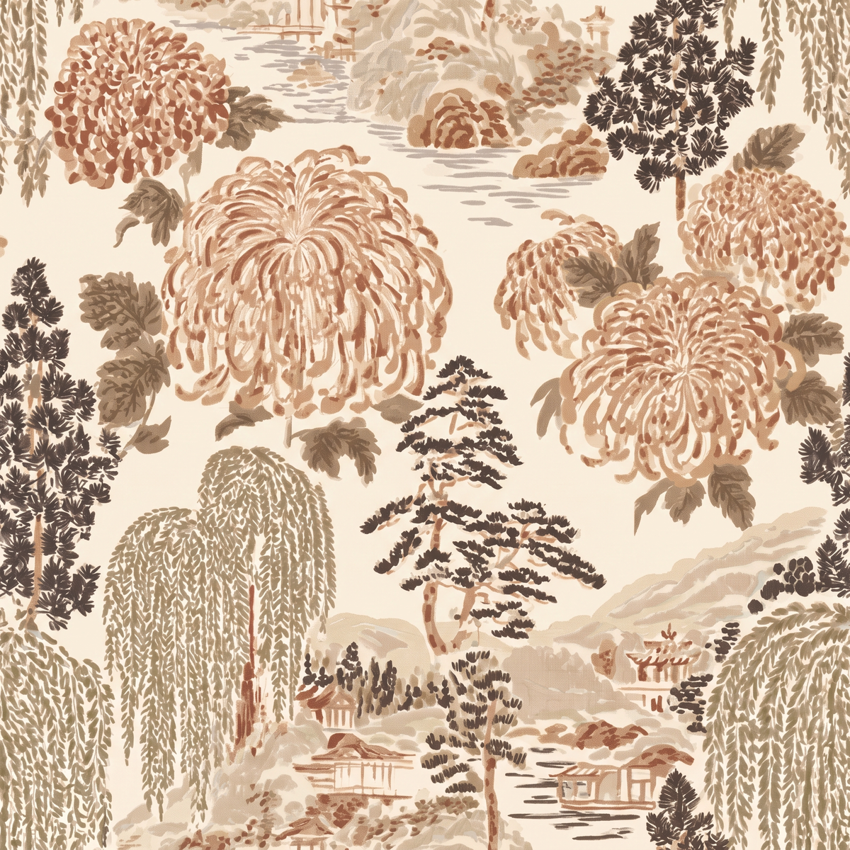 Willow Pagoda Wallpaper