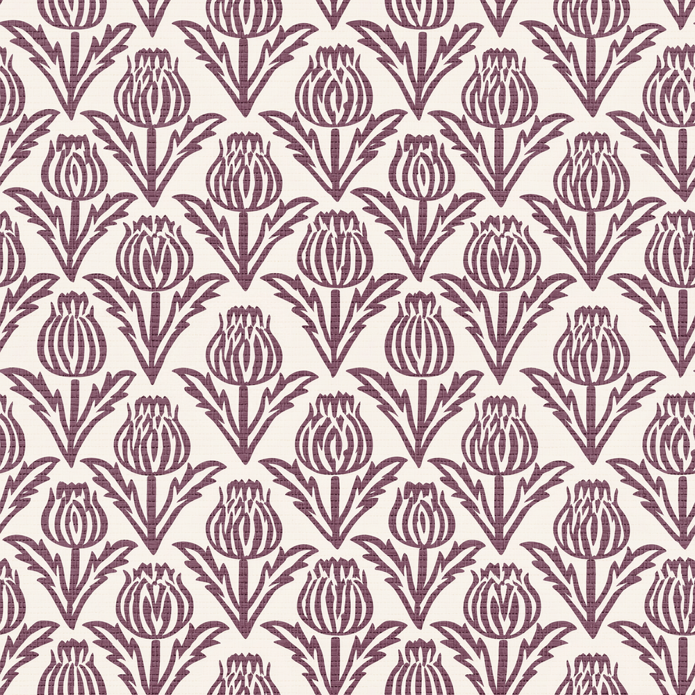 Bramble - Purple - Small Scale Faux Grasscloth Wallpaper