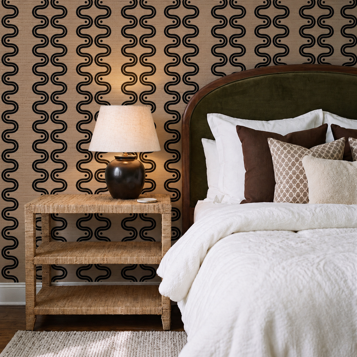 Round About - Black & Taupe Faux Grasscloth Wallpaper