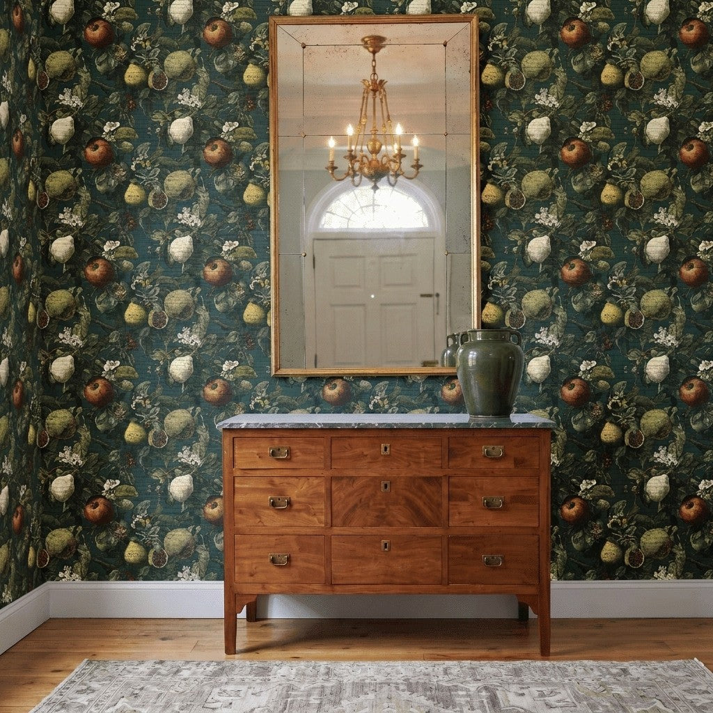 Fruitful Blooms Faux Grasscloth Wallpaper