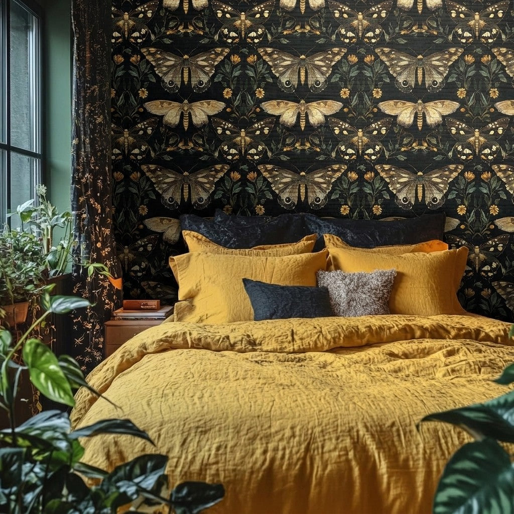 Morrigan Moths Faux Grasscloth Wallpaper
