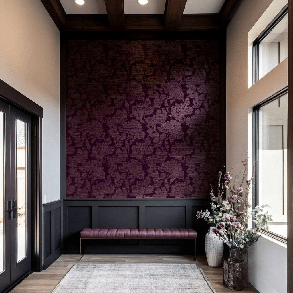 Berry Blossom Faux Grasscloth Wallpaper - Painted Paper