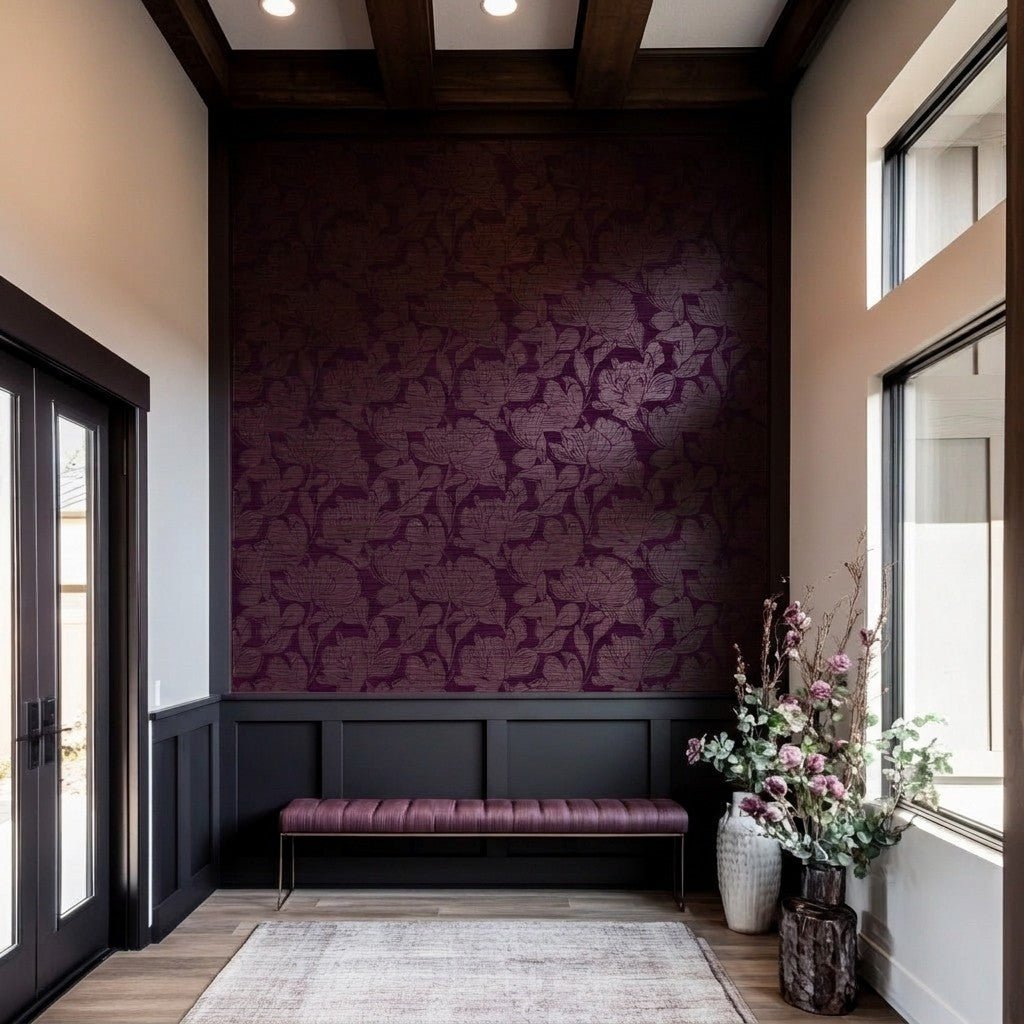 Berry Blossom Faux Grasscloth Wallpaper - Painted Paper