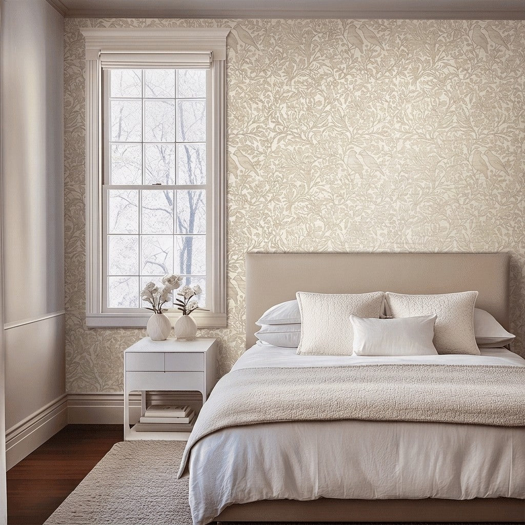 Birdsong Faux Grasscloth Wallpaper - Painted Paper