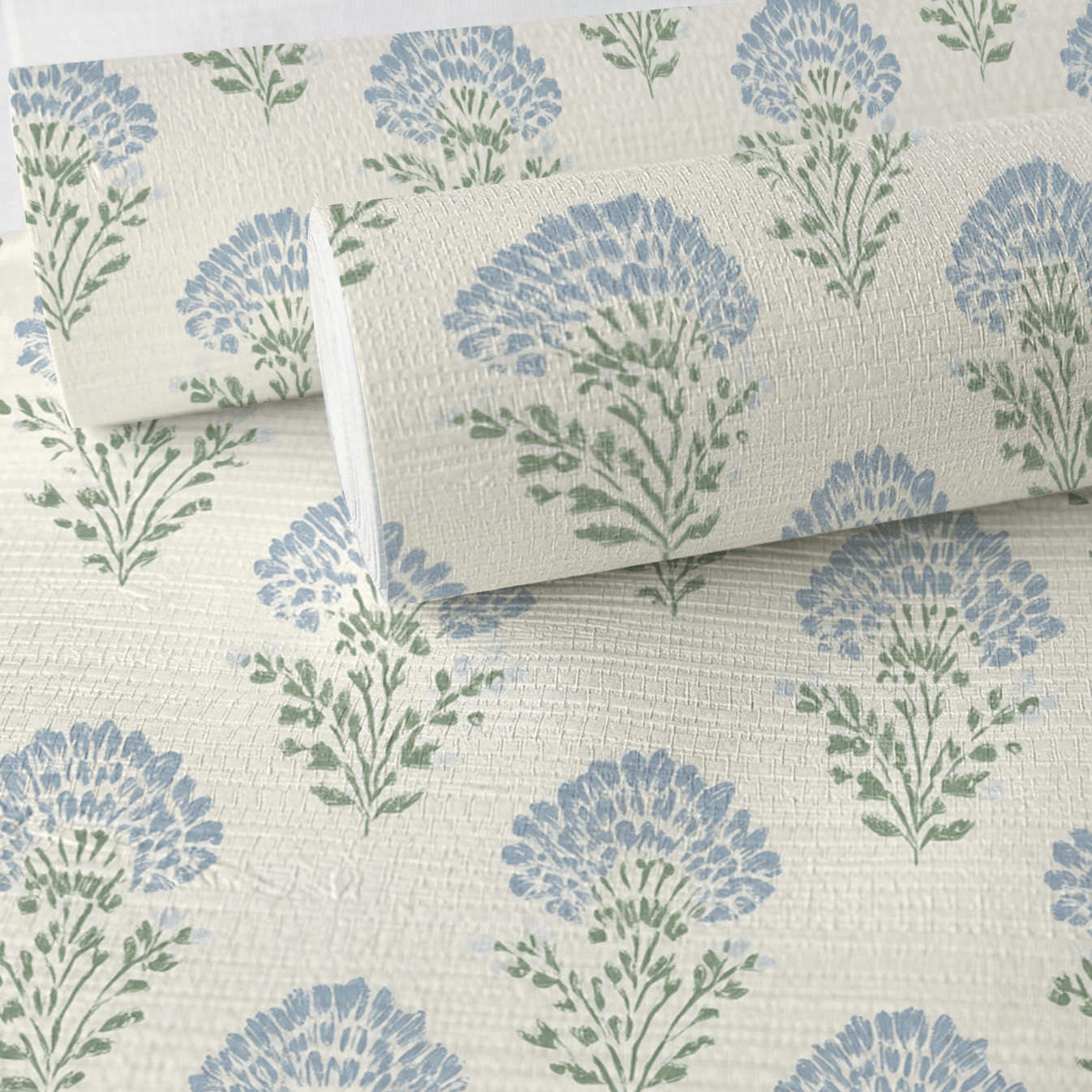 Blooming Blues Faux Grasscloth Wallpaper - Painted Paper