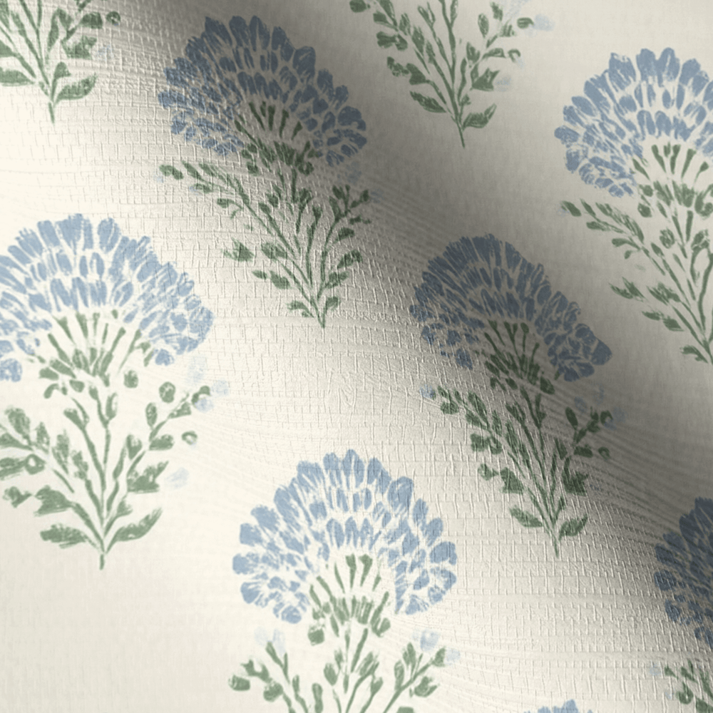 Blooming Blues Faux Grasscloth Wallpaper - Painted Paper