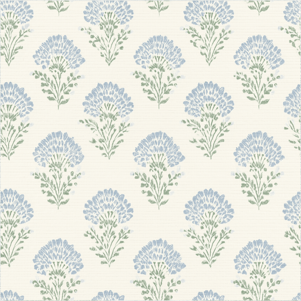 Blooming Blues Faux Grasscloth Wallpaper - Painted Paper